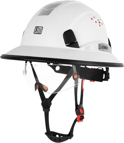 قبعة صلبة ذات حافة كاملة من UM ULTRAMAXX مع قناع مدمج، خوذة أمان البناء معتمدة من ANSI Z89.1 OSHA مع حزام ذقن للرجال والنساء in Kuwait