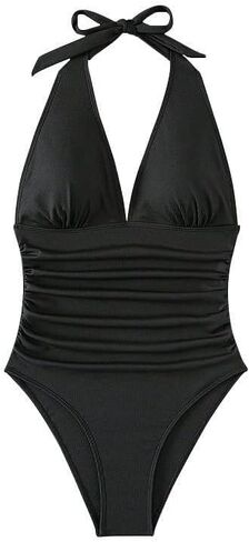 Women’s Tummy Control One Piece Swimsuit - Slimming Ruched Push Up V Neck Vintage Bathing Suit for Women in Saudi Arabia