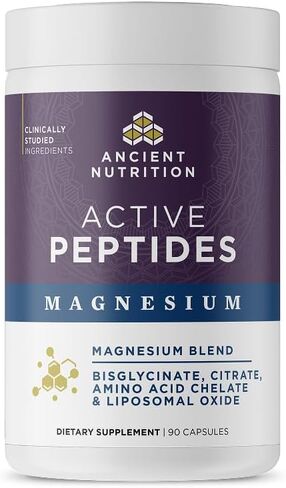 Ancient Nutrition Active Peptides Magnesium Capsules, Bioavailable Magnesium Bisglycinate & Citrate, Liposomal Magnesium Oxide, Supports Sleep Quality & Stress Support, 90 Count in Saudi Arabia