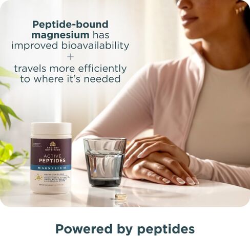Ancient Nutrition Active Peptides Magnesium Capsules, Bioavailable Magnesium Bisglycinate & Citrate, Liposomal Magnesium Oxide, Supports Sleep Quality & Stress Support, 90 Count in Saudi Arabia