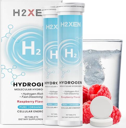 Molecular Hydrogen Tablets with Magnesium - 8 PPM Hydrogen Water Tablets for Drinking Water - Rich in Antioxidants, Supports Healthy Aging, Cellular Energy & Brain Health (60 Counts, Raspberry) in Saudi Arabia
