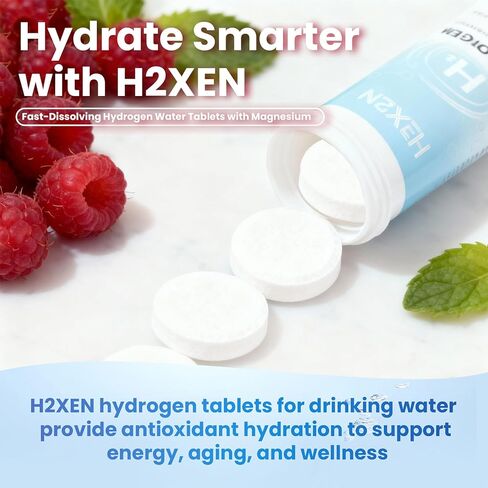 Molecular Hydrogen Tablets with Magnesium - 8 PPM Hydrogen Water Tablets for Drinking Water - Rich in Antioxidants, Supports Healthy Aging, Cellular Energy & Brain Health (60 Counts, Raspberry) in Saudi Arabia
