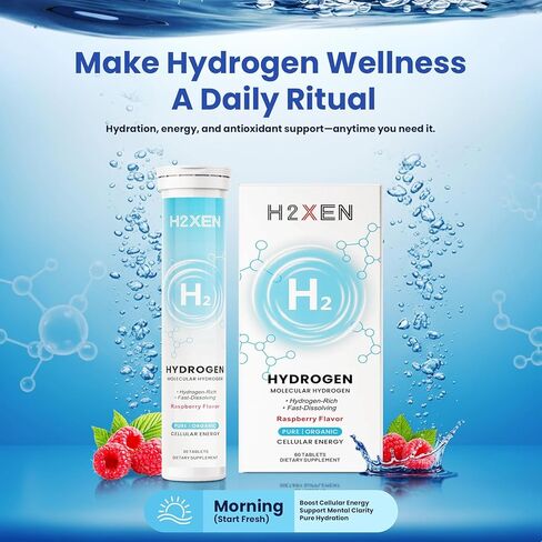 Molecular Hydrogen Tablets with Magnesium - 8 PPM Hydrogen Water Tablets for Drinking Water - Rich in Antioxidants, Supports Healthy Aging, Cellular Energy & Brain Health (60 Counts, Raspberry) in Saudi Arabia