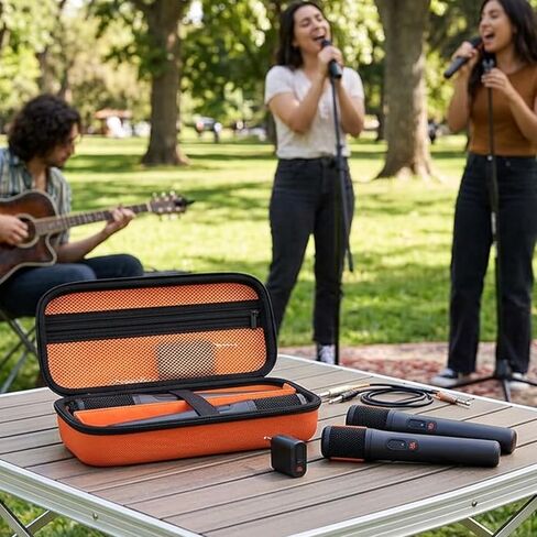 Comecase Wireless Microphone Case for JBL Partybox Wireless Microphone-Travel Storage Bag with Internal Divider & Mesh Pocket Holds 2 Mics, Receiver & Cable, for Singing Karaoke (Box Only)-Orange in Saudi Arabia