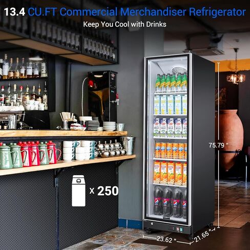 BODEGACOOLER Commercial Beverage Refrigerator with Glass Door,12.5 Cu.Ft Commercial Drink Refrigerator,Upright Large Display Merchandiser Beverage Bar Cooler with Soft LED Light,Adjustable Shelves in Saudi Arabia