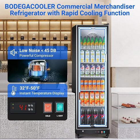 BODEGACOOLER Commercial Beverage Refrigerator with Glass Door,12.5 Cu.Ft Commercial Drink Refrigerator,Upright Large Display Merchandiser Beverage Bar Cooler with Soft LED Light,Adjustable Shelves in Saudi Arabia