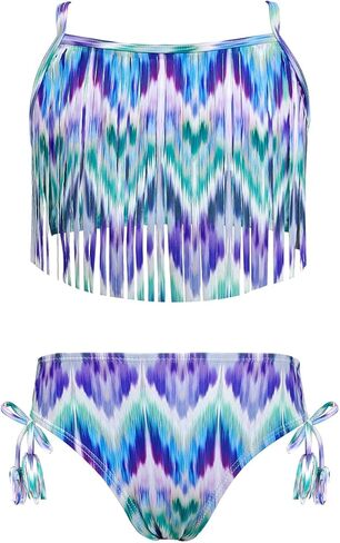 Girls Tie Side Sports Tassel Bikini Set Printing Two-Piece Swimsuit in Saudi Arabia