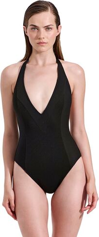 Gottex Luma Emanuelle One Piece-Textured Ribbed Fabric, Deep Plunge Neckline, Adjustable Halter Tie, Front & Back Lining in Saudi Arabia