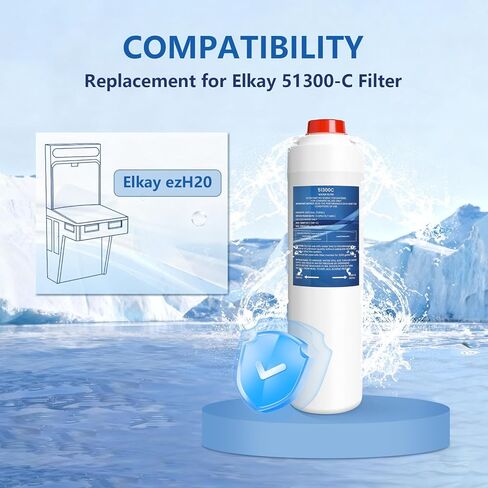 51300C، استبدال Elkay® 51300C، مرشحات بديلة 55898C، متوافقة مع محطات تعبئة الزجاجات Elkay® ezH20® وHalsey Taylor®، تقلل من الكلور والطعم السيئ والرائحة، 3 عبوات in Kuwait