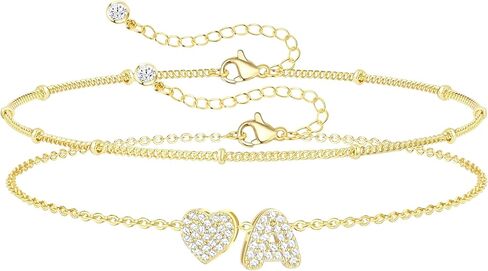 أساور Honsny Dainty Gold الأولية للنساء العصرية 18K مطلية بالذهب A-Z القلب أساور ساحرة أولية غير مشوهة الطبقات لطيف حرف سوار الذهب وصيفة الشرف عيد الحب هدايا المجوهرات in Saudi Arabia