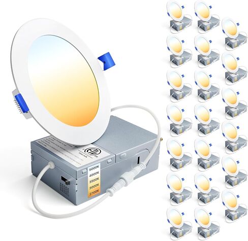 Ensenior 48 حزمة 6 بوصات LED غائرة، قابلة للتعتيم، 2700K-5000K 5CCT، 1200LM سطوع عالي، 12W 120V، تقييم رطب، ضوء سقف رقاقة رفيع للغاية بدون غطاء - ETL & FCC & IC in Kuwait