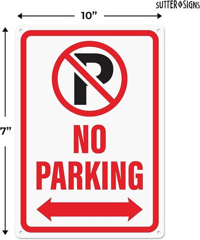 No Parking Sign with Double Arrow, 10" x 7" Reflective Aluminum No Parking Sign with Pre-Drilled Mounting Holes, Rust Free Water Resistant Aluminum in Saudi Arabia