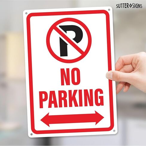 No Parking Sign with Double Arrow, 10" x 7" Reflective Aluminum No Parking Sign with Pre-Drilled Mounting Holes, Rust Free Water Resistant Aluminum in Saudi Arabia