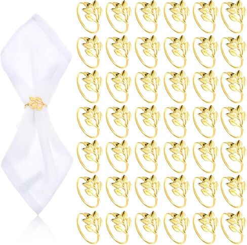 60 Pcs Leaf Napkin Rings Metal Gold Holder Table Napkin Rings for Dining Table Parties Everyday in Saudi Arabia