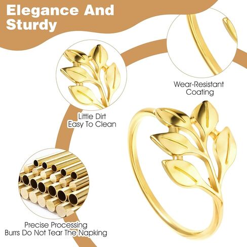 60 Pcs Leaf Napkin Rings Metal Gold Holder Table Napkin Rings for Dining Table Parties Everyday in Saudi Arabia