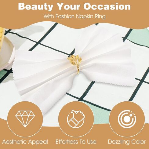60 Pcs Leaf Napkin Rings Metal Gold Holder Table Napkin Rings for Dining Table Parties Everyday in Saudi Arabia