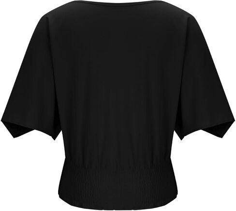 Short Batwing Sleeve Tops for Womens Crew Neck with Elastic Waistband Hem Blouse Solid Flowy Loose Pullover Clothes in Kuwait