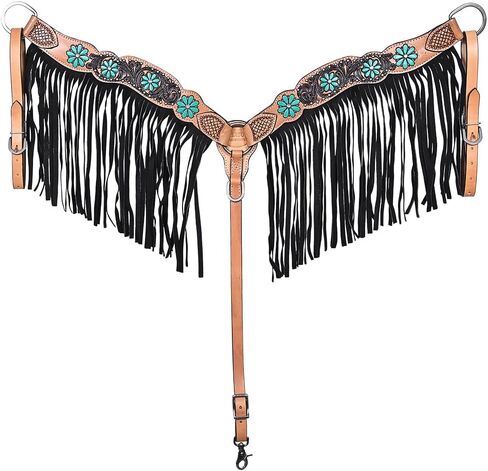 HILASON Western Leather Horse Breast Collar Floral Hand Painted W/Fringes in Saudi Arabia