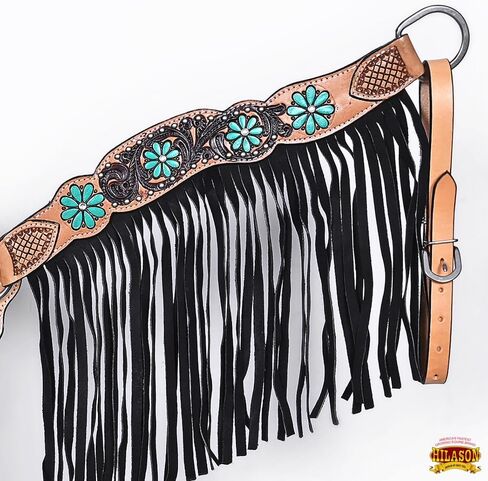 HILASON Western Leather Horse Breast Collar Floral Hand Painted W/Fringes in Saudi Arabia
