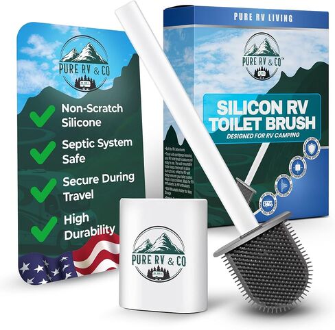 RV Tank Treatment Toilet Brush, Wall Mounted Holder & Septic Safe, Non-Scratch Silicone Flexible D-Head with Durable Long Handle for RVs,Trailers & Camper Bathrooms in Saudi Arabia