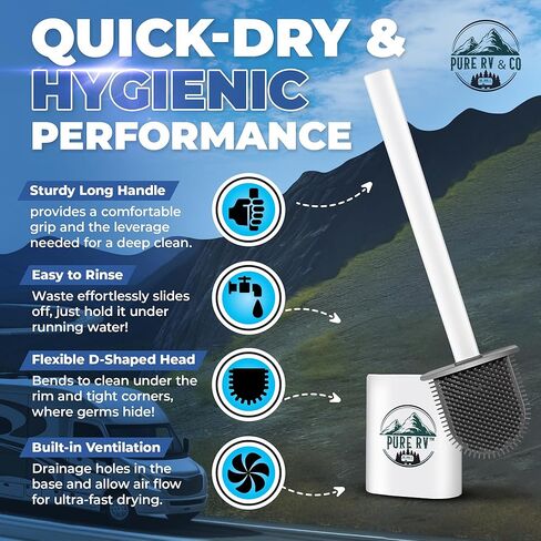 RV Tank Treatment Toilet Brush, Wall Mounted Holder & Septic Safe, Non-Scratch Silicone Flexible D-Head with Durable Long Handle for RVs,Trailers & Camper Bathrooms in Saudi Arabia