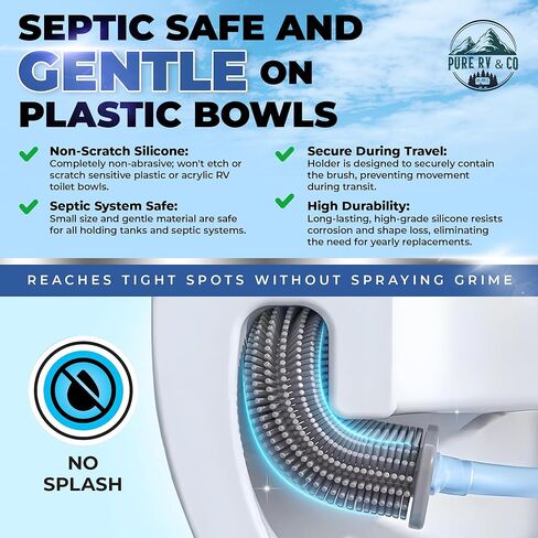 RV Tank Treatment Toilet Brush, Wall Mounted Holder & Septic Safe, Non-Scratch Silicone Flexible D-Head with Durable Long Handle for RVs,Trailers & Camper Bathrooms in Saudi Arabia