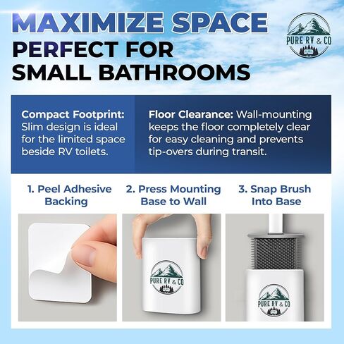RV Tank Treatment Toilet Brush, Wall Mounted Holder & Septic Safe, Non-Scratch Silicone Flexible D-Head with Durable Long Handle for RVs,Trailers & Camper Bathrooms in Saudi Arabia