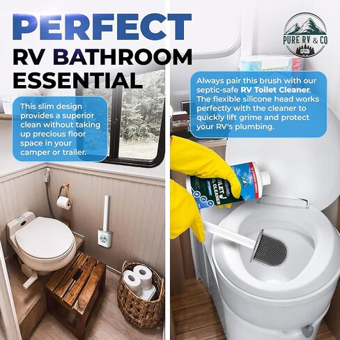 RV Tank Treatment Toilet Brush, Wall Mounted Holder & Septic Safe, Non-Scratch Silicone Flexible D-Head with Durable Long Handle for RVs,Trailers & Camper Bathrooms in Saudi Arabia