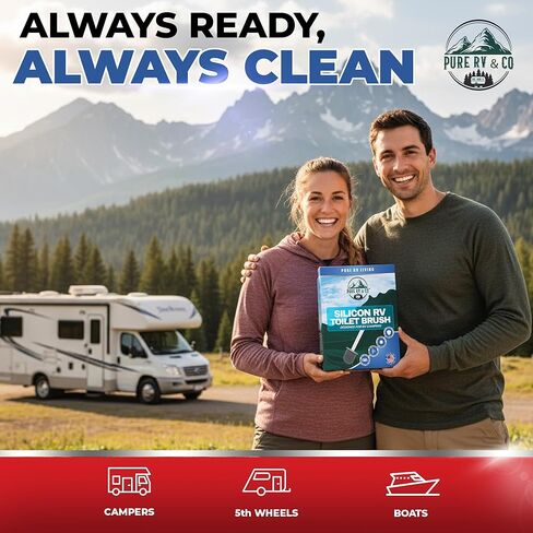 RV Tank Treatment Toilet Brush, Wall Mounted Holder & Septic Safe, Non-Scratch Silicone Flexible D-Head with Durable Long Handle for RVs,Trailers & Camper Bathrooms in Saudi Arabia