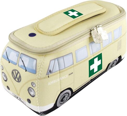 BRISA VW Collection - Volkswagen Neoprene Universal Makeup Cosmetics Toiletry Travel Pharmacy Bag in T1 Bus Design (Ambulance/Beige) (Large (11.8 x 5.5 x 4.7 inches)) in Saudi Arabia
