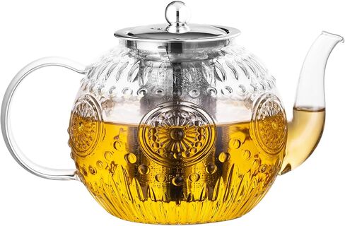 Amzcku 50OZ/1500ml Vintage Glass Teapot with Removable Infuser – Stovetop Safe, Borosilicate Glass Tea Kettle for Blooming & Loose Leaf Tea in Saudi Arabia