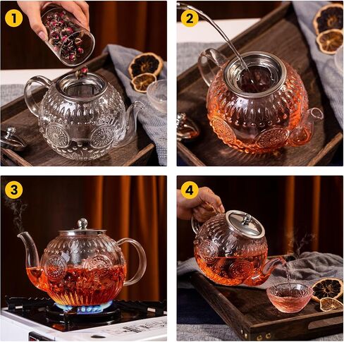 Amzcku 50OZ/1500ml Vintage Glass Teapot with Removable Infuser – Stovetop Safe, Borosilicate Glass Tea Kettle for Blooming & Loose Leaf Tea in Saudi Arabia