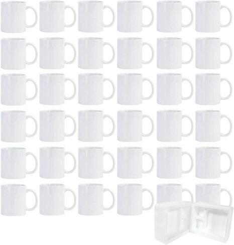 36pcs Sublimation Mugs, 11oz White Coffee Cup Set, Ceramic Coffee Mug, with Foam Box, Machine Washable, White Ceramic Cups Bulk Mugs for Tea Latte Hot Cocoa in Saudi Arabia