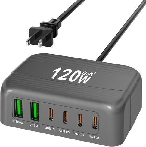 USB C Charger, BURUDU 100W 6 Port USB C Charging Station,Multiports with 3 USB C and 3 QC USB A,Portable PD Fast USB C Wall Charger for iPhone14/13/12/11 Pro Max,iPad,iWatch,Pixel Samsung Galaxy in Saudi Arabia