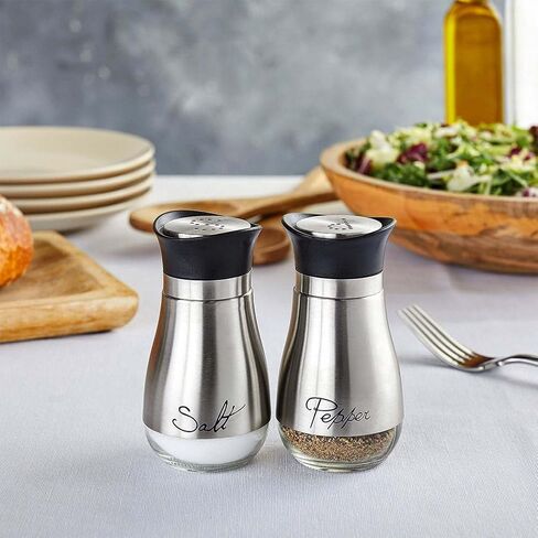 2pcs Salt and Pepper Shakers Set, 4 oz Stainless Steel Salt Containers with Glass Bottom for Kitchen Cooking, BBQ, Bar, Table, RV, Camp (Silver) in Saudi Arabia
