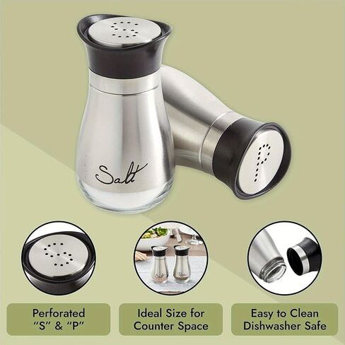 2pcs Salt and Pepper Shakers Set, 4 oz Stainless Steel Salt Containers with Glass Bottom for Kitchen Cooking, BBQ, Bar, Table, RV, Camp (Silver) in Saudi Arabia