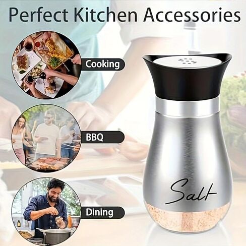 2pcs Salt and Pepper Shakers Set, 4 oz Stainless Steel Salt Containers with Glass Bottom for Kitchen Cooking, BBQ, Bar, Table, RV, Camp (Silver) in Saudi Arabia