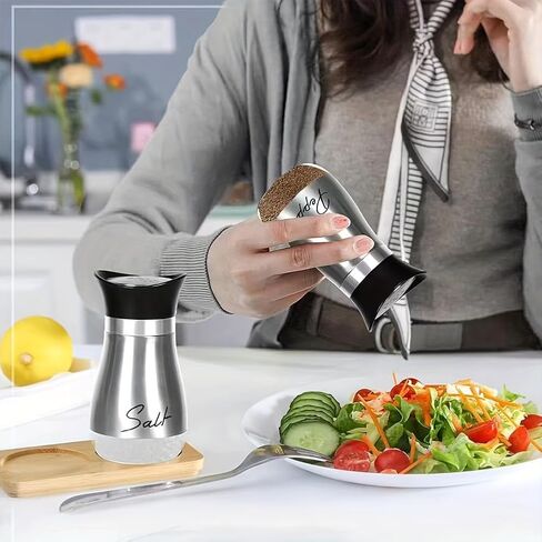 2pcs Salt and Pepper Shakers Set, 4 oz Stainless Steel Salt Containers with Glass Bottom for Kitchen Cooking, BBQ, Bar, Table, RV, Camp (Silver) in Saudi Arabia