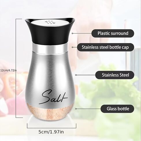 2pcs Salt and Pepper Shakers Set, 4 oz Stainless Steel Salt Containers with Glass Bottom for Kitchen Cooking, BBQ, Bar, Table, RV, Camp (Silver) in Saudi Arabia