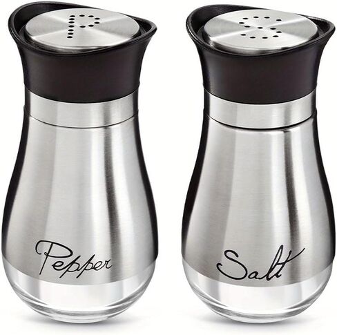 2pcs Salt and Pepper Shakers Set, 4 oz Stainless Steel Salt Containers with Glass Bottom for Kitchen Cooking, BBQ, Bar, Table, RV, Camp (Silver) in Saudi Arabia