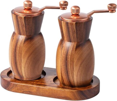 Pepper Grinder and Mill - Salt and Pepper Grinder Set with Holder - Wooden Shakers - Refillable Maual Spice Grinder (4.5" Pepper Mill) in Saudi Arabia
