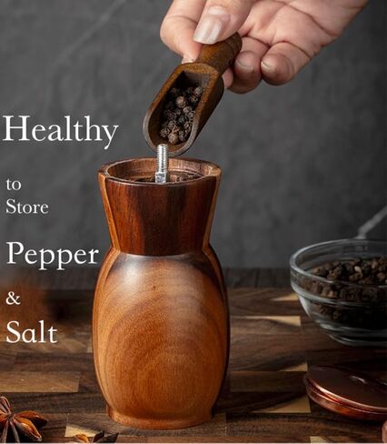 Pepper Grinder and Mill - Salt and Pepper Grinder Set with Holder - Wooden Shakers - Refillable Maual Spice Grinder (4.5" Pepper Mill) in Saudi Arabia