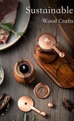 Pepper Grinder and Mill - Salt and Pepper Grinder Set with Holder - Wooden Shakers - Refillable Maual Spice Grinder (4.5" Pepper Mill) in Saudi Arabia