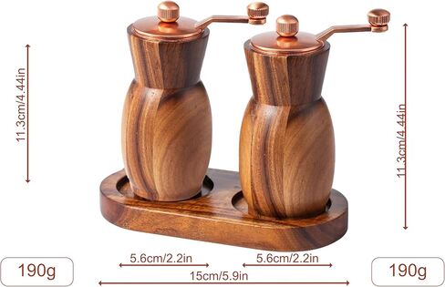 Pepper Grinder and Mill - Salt and Pepper Grinder Set with Holder - Wooden Shakers - Refillable Maual Spice Grinder (4.5" Pepper Mill) in Saudi Arabia