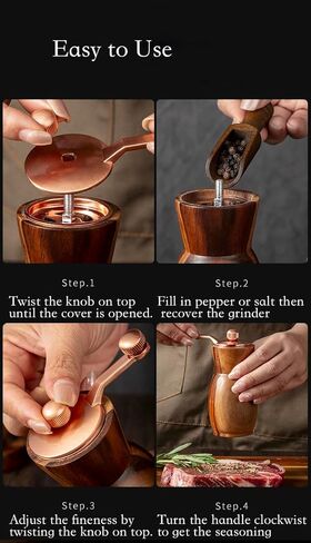 Pepper Grinder and Mill - Salt and Pepper Grinder Set with Holder - Wooden Shakers - Refillable Maual Spice Grinder (4.5" Pepper Mill) in Saudi Arabia