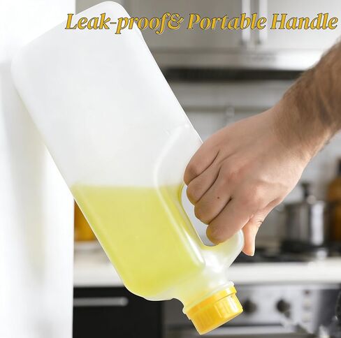 Noamus 4 Pack 64Oz Plastic Juice Bottles with Funnel, 2L HDPE Large Empty Container Yellow Tamper Evident Caps, Half Gallon Beverage Bottle Lid&Handle, Food Grade for Refrigerator Milks Water Honey in Saudi Arabia