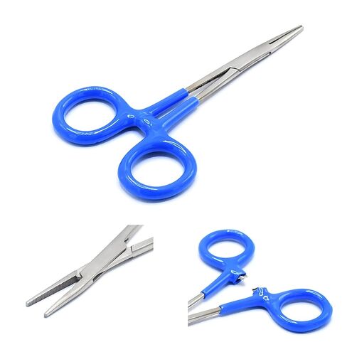 OdontoMed2011 الأزرق PVC معزول قبضة مقبض الفولاذ البعوض مرقأة قفل الملقط مستقيم 5 "مسنن المشبك أدوات الصيد ODM in Saudi Arabia
