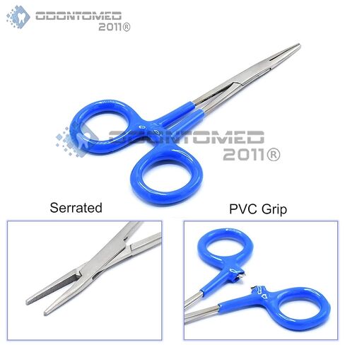 OdontoMed2011 الأزرق PVC معزول قبضة مقبض الفولاذ البعوض مرقأة قفل الملقط مستقيم 5 "مسنن المشبك أدوات الصيد ODM in Saudi Arabia