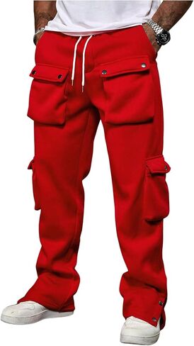 OYOANGLE Men's Flap Pocket Cargo Sweatpants Side Button Straight Leg Pants Streetwear in Saudi Arabia
