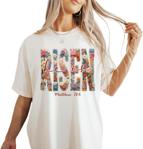 Comfort Colors He is Risen Christian T-Shirt Floral Matthew 28:6 Easter Faith Tee Espresso in Saudi Arabia